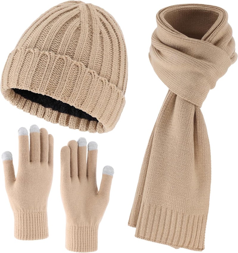 Connectyle 3 PCS Fleece Lined Cold Weather Set, Warm Winter Beanie Hat, Long Scarf and Touchscreen Gloves for Men & Women - Image 1